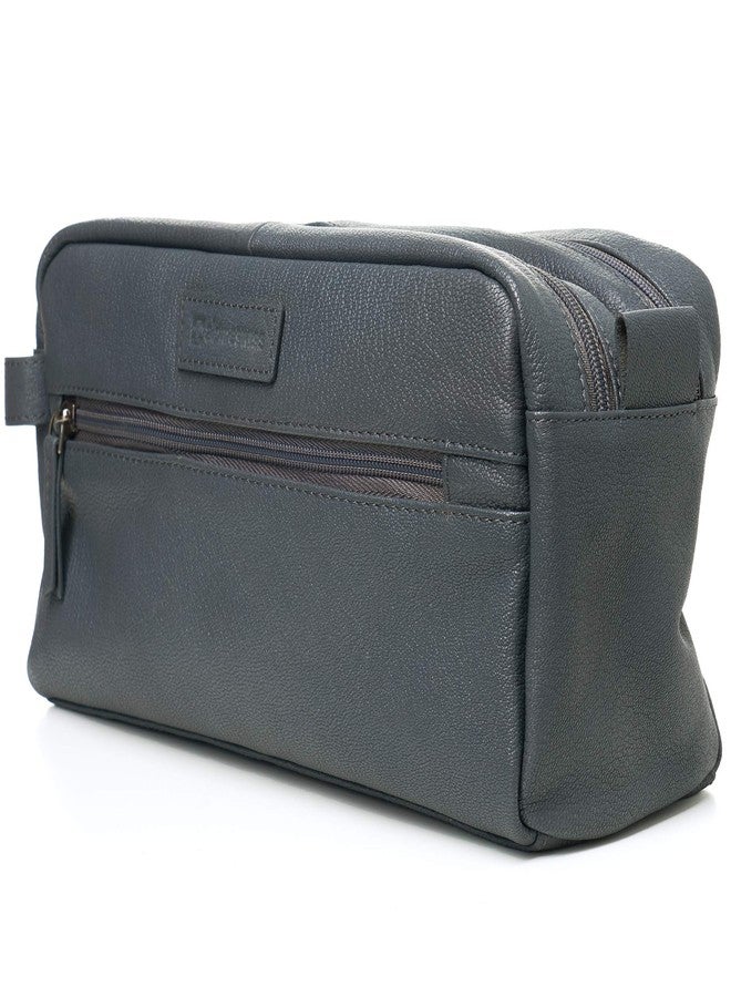 Alpine Swiss Sedona Toiletry Bag Genuine Leather Shaving Kit Dopp Kit Travel Case Gray - Image 4