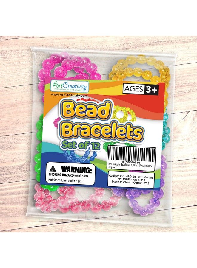 ArtCreativity Bead Bracelets For Kids 12 Pack Toy Jewelry Wristbands For Girls Assorted Colors Cute Birthday Favors Party Decorations And Giveaways Goody Bag Fillers Dress Up Accessories - Image 3