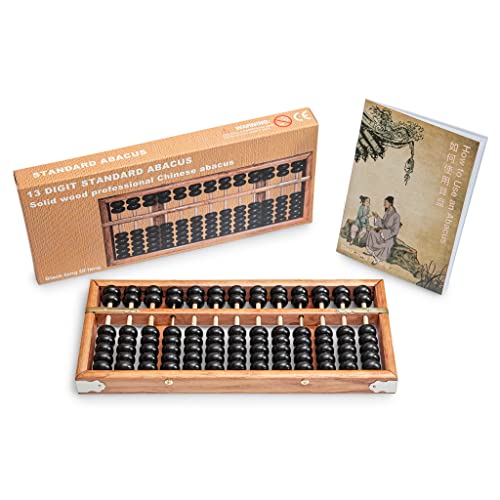 Black long Di fang Digital Standard Abacus-28.5cm-Professional 13-Column Soroban Calculator (Functional and Educational Tool) Vintage-Style Chinese Wooden Abacus. - Image 1