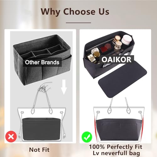 OAikor Purse Organizer Insert with Base Shaper,Felt Zipper Tote Handbag Organizer Compatible with Lv Neverfull PM, City 30 and More, 10 Compartments, Black/M - Image 4