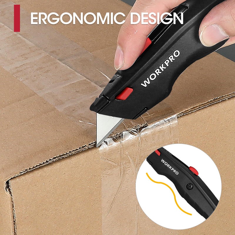 WORKPRO Premium Utility Knife, Retractable All Metal Heavy Duty Box Cutter, Quick Change Blade Razor Knife, with 10 Extra Blades - Image 4