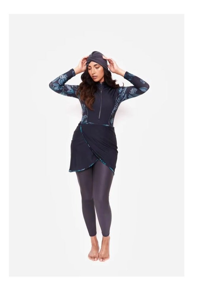 NIBEMINENT 3-Piece Women Print Conservative Swimsuit Set Muslim Sun Protection Swimwear Swimming Trousers Ladies Beachwear Skirt Bikini Arab Dress - Image 1