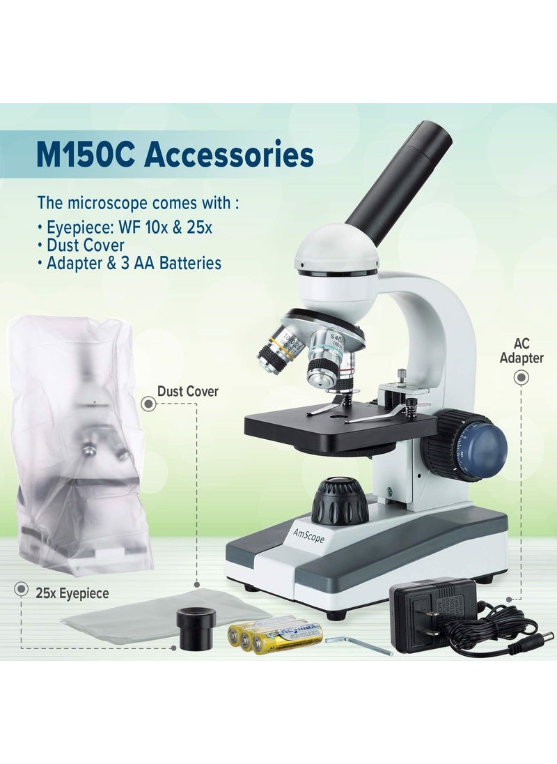 AmScope AmScope M150 Series Portable LED Monocular Student Compound Microscope  40X1000X Magnification  Microscope Kit Includes Dust Cover 2 Clips  2 Eyepieces  - Image 2