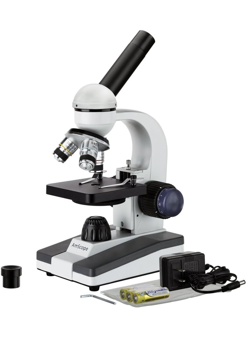 AmScope AmScope M150 Series Portable LED Monocular Student Compound Microscope  40X1000X Magnification  Microscope Kit Includes Dust Cover 2 Clips  2 Eyepieces  - Image 1