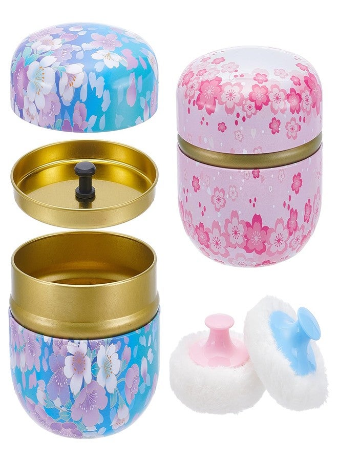 NICENEEDED 2 PCS Body Powder Puff and Container, Floral Pattern Travel Container with Power Puffs Loose Dusting Powder Box, Body Tin for Dressing Table Bathroom Bedroom - Image 1