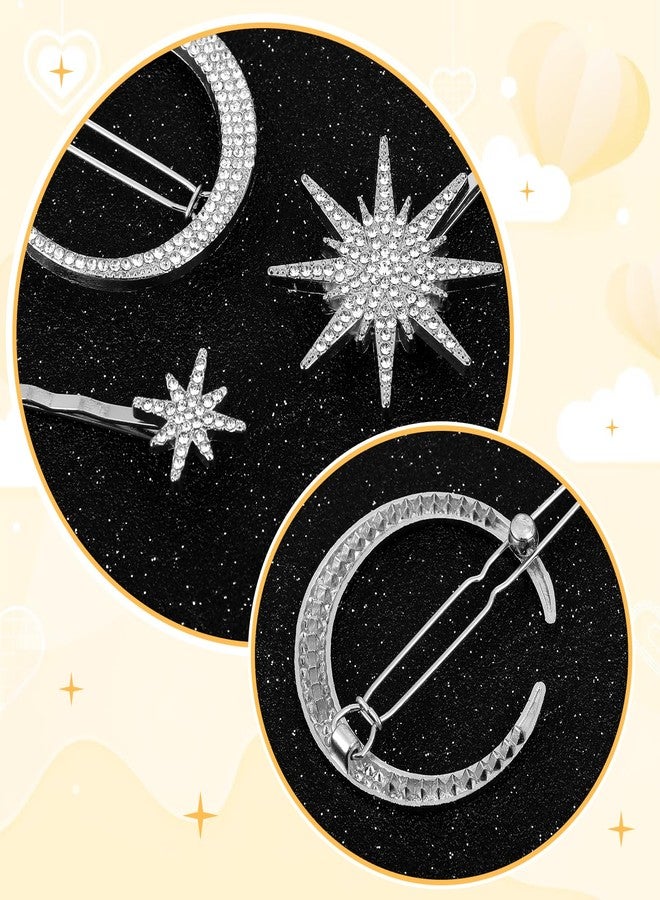 ElevateTech 12PCS Moon Star Hair Clips Vintage Rhinestone Hair Pin Sliver Stars Hairpins Crystal CelestialHair Accessories Diamond-studdedHair Accessories for Women Girls - Image 4