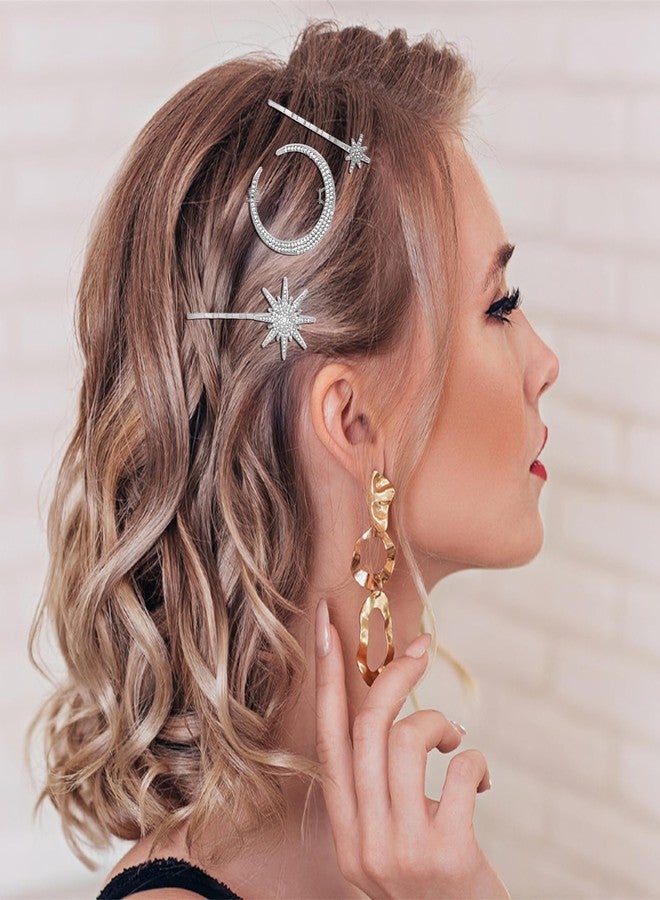 ElevateTech 12PCS Moon Star Hair Clips Vintage Rhinestone Hair Pin Sliver Stars Hairpins Crystal CelestialHair Accessories Diamond-studdedHair Accessories for Women Girls - Image 5