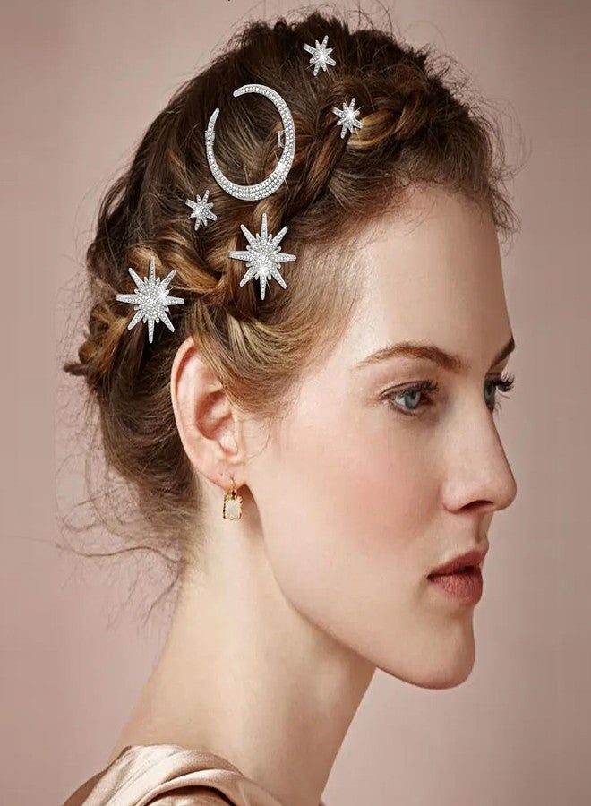 ElevateTech 12PCS Moon Star Hair Clips Vintage Rhinestone Hair Pin Sliver Stars Hairpins Crystal CelestialHair Accessories Diamond-studdedHair Accessories for Women Girls - Image 3