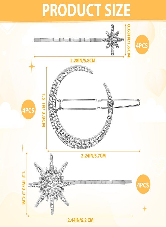 ElevateTech 12PCS Moon Star Hair Clips Vintage Rhinestone Hair Pin Sliver Stars Hairpins Crystal CelestialHair Accessories Diamond-studdedHair Accessories for Women Girls - Image 2