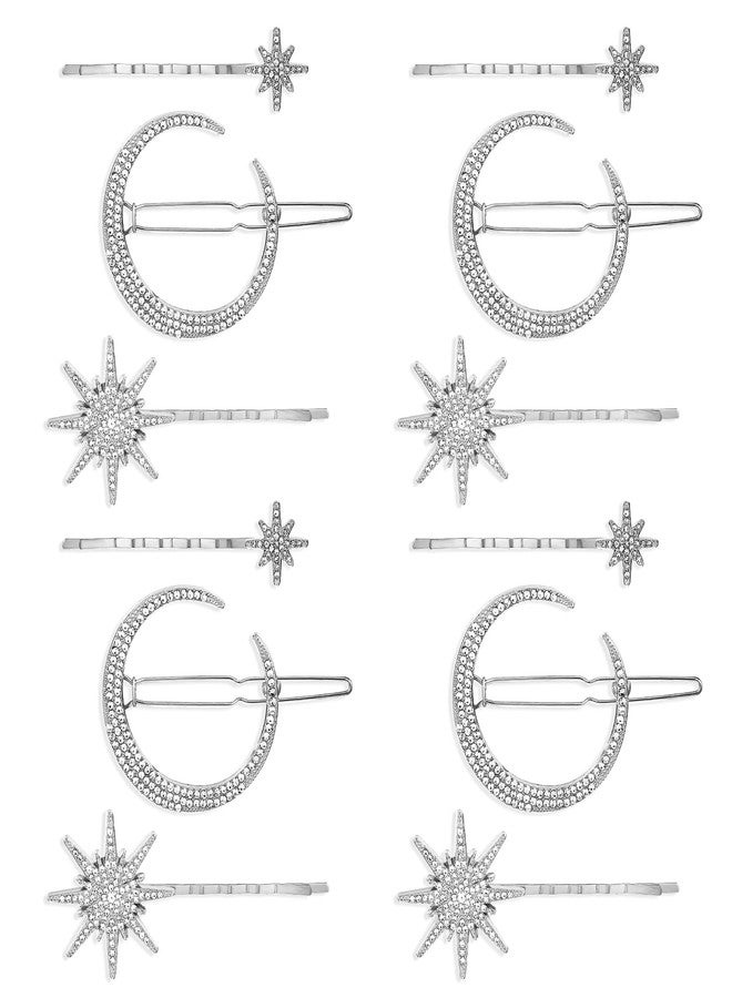 ElevateTech 12PCS Moon Star Hair Clips Vintage Rhinestone Hair Pin Sliver Stars Hairpins Crystal CelestialHair Accessories Diamond-studdedHair Accessories for Women Girls - Image 1