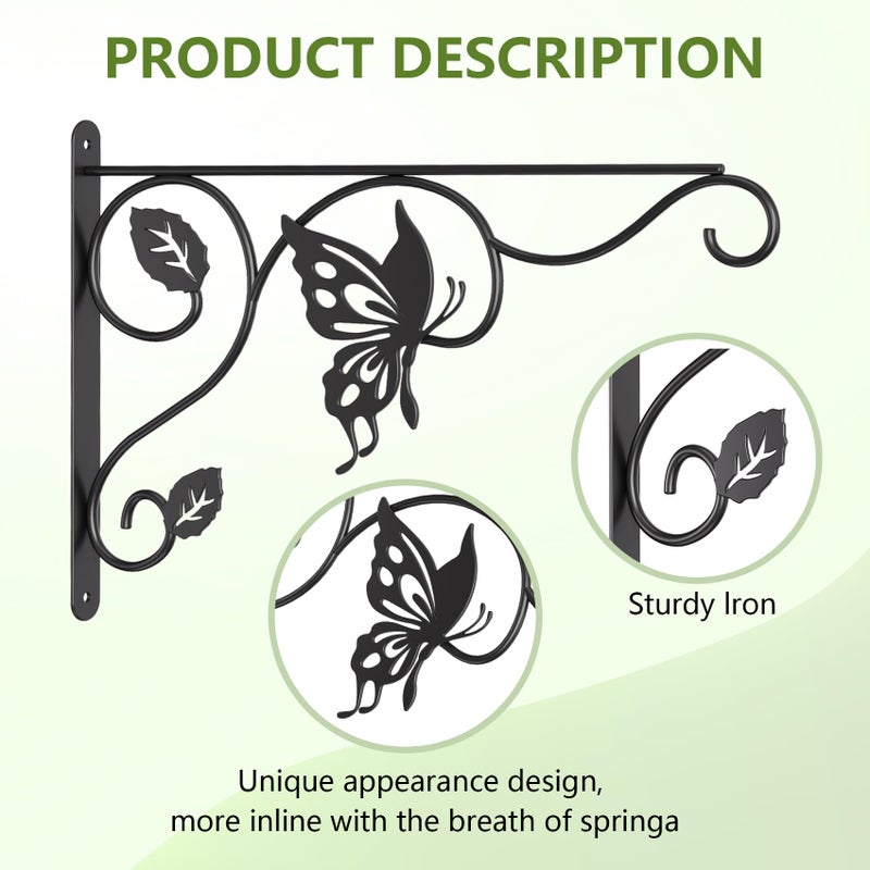 BBTFAA 2 Pack Heavy Duty Plant Hooks for Hanging - 12 Inch Metal Wall Hangers Indoor/Outdoor, Sturdy Plant Bracket for Bird Feeders, Planters, Lanterns, Wind Chimes - Patio, Garden, Home Decor (Black) - Image 5