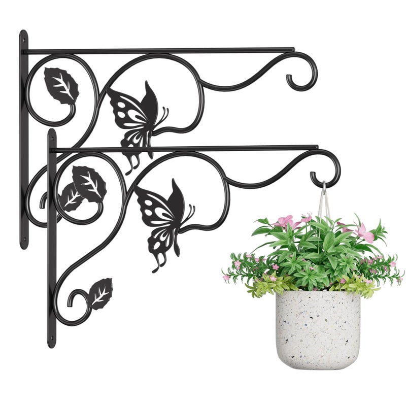 BBTFAA 2 Pack Heavy Duty Plant Hooks for Hanging - 12 Inch Metal Wall Hangers Indoor/Outdoor, Sturdy Plant Bracket for Bird Feeders, Planters, Lanterns, Wind Chimes - Patio, Garden, Home Decor (Black) - Image 1