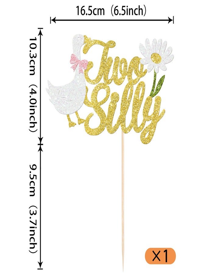 Rsstarxi 1 Pack Two Silly Goose Cake Topper Goose Birthday Cake Decorations Glitter Silly Goose 2nd Birthday Cake Pick for Baby Boy Girl Second Birthday Party Cake Decorations Gold - Image 2