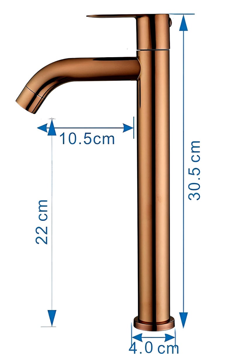 Carnival SS-304 Full Rose Gold Extended Tall Body Basin Pillar Faucet Tap | Tall Pillar Cock Tap with Long Spout | Rose Gold Tap for Wash Basin (12" Inches) for Counter Table Top Washbasin - Image 2