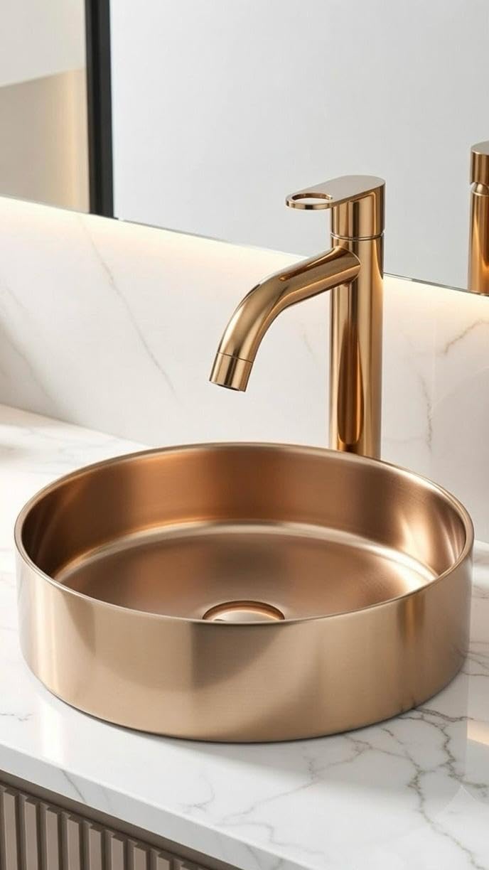 Carnival SS-304 Full Rose Gold Extended Tall Body Basin Pillar Faucet Tap | Tall Pillar Cock Tap with Long Spout | Rose Gold Tap for Wash Basin (12" Inches) for Counter Table Top Washbasin - Image 1