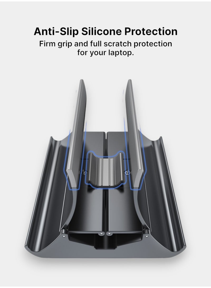أركس حامل لابتوب عمودي – حامل قابل للتعديل 3 في 1 (ماك بوك، لابتوب ألعاب، تابلت، هاتف) مع مشبك أوتوماتيكي، قاعدة قابلة للتمديد، ABS وسليكون، رمادي - Image 4