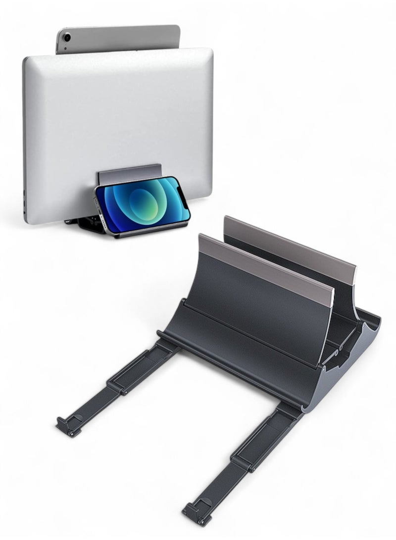 أركس حامل لابتوب عمودي – حامل قابل للتعديل 3 في 1 (ماك بوك، لابتوب ألعاب، تابلت، هاتف) مع مشبك أوتوماتيكي، قاعدة قابلة للتمديد، ABS وسليكون، رمادي - Image 1
