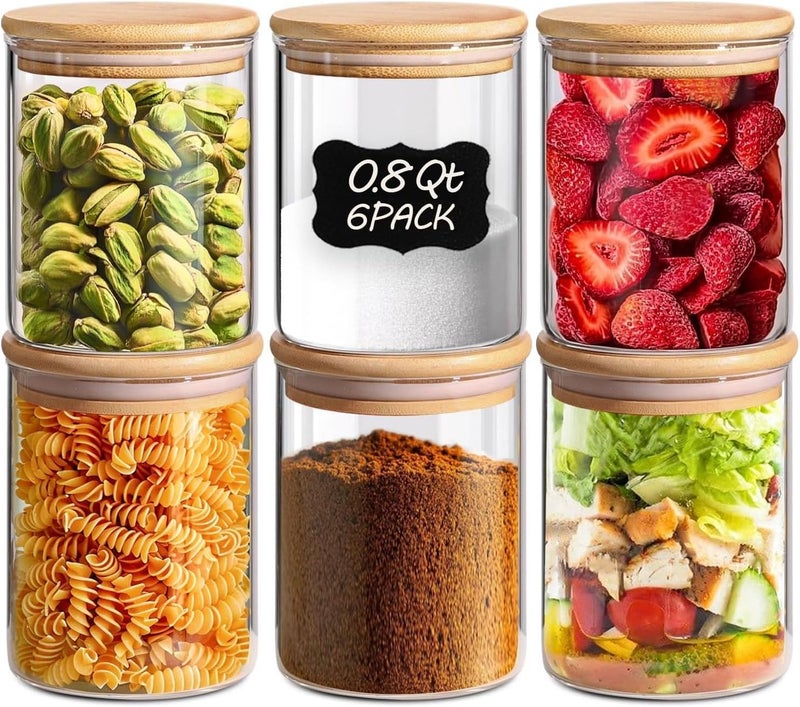 ComSaf Glass Jars with Lids, 750 ml, 6 Glass Jars with Lids, Suitable for Almonds, Filled Candy, Mini Biscuits - Image 1