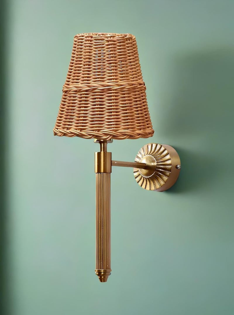 AKWAY Antique Brass Finish Wall Lamps for Living Rooms with Bamboo Shade | Rattan and Cane Wall Lamps for Bedroom | Wicker Wall Lights - Hiral - Image 2