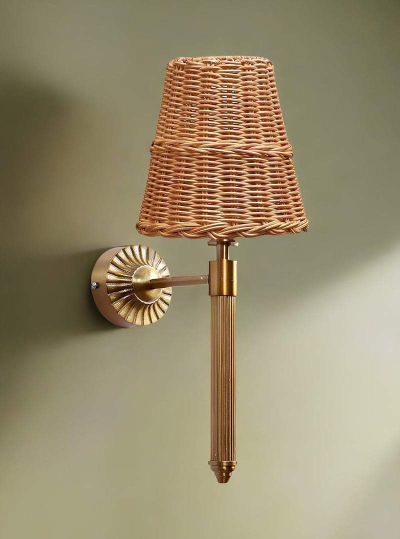 AKWAY Antique Brass Finish Wall Lamps for Living Rooms with Bamboo Shade | Rattan and Cane Wall Lamps for Bedroom | Wicker Wall Lights - Hiral - Image 4