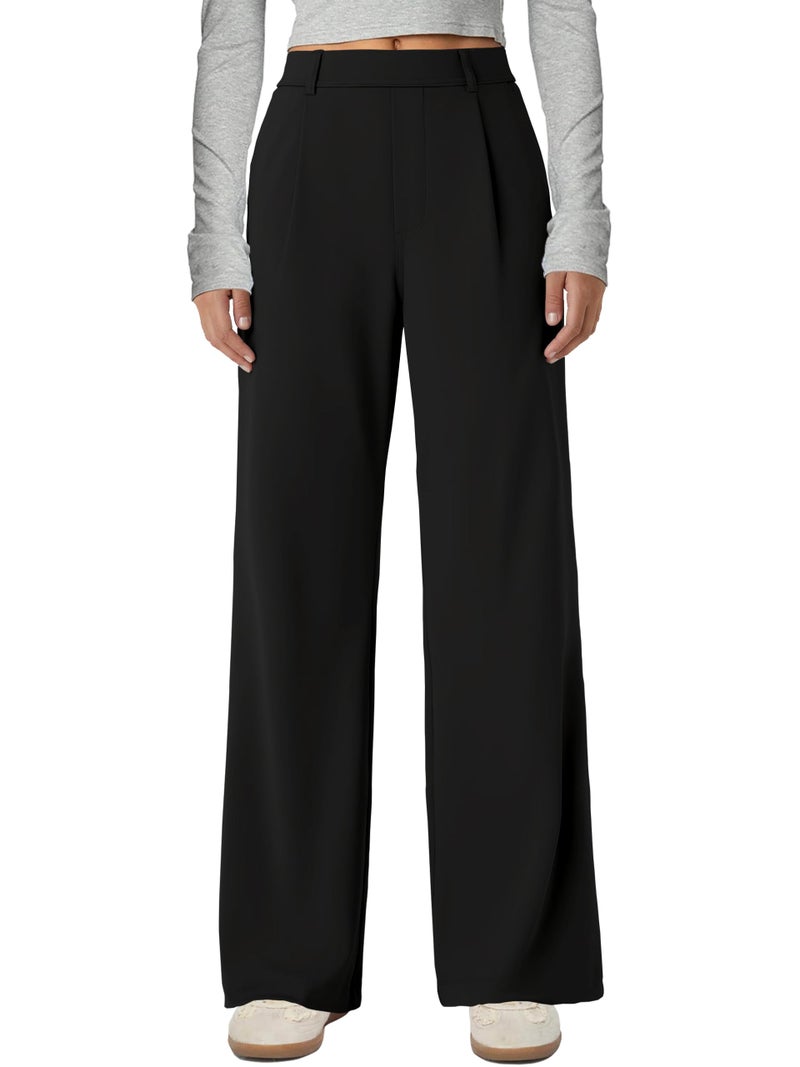 Gracyoga Womens Black Work Pants Wide Leg Stretchy Dress Pants Pull On Casual High Waisted Trousers Business Slacks with Pockets S - Image 1