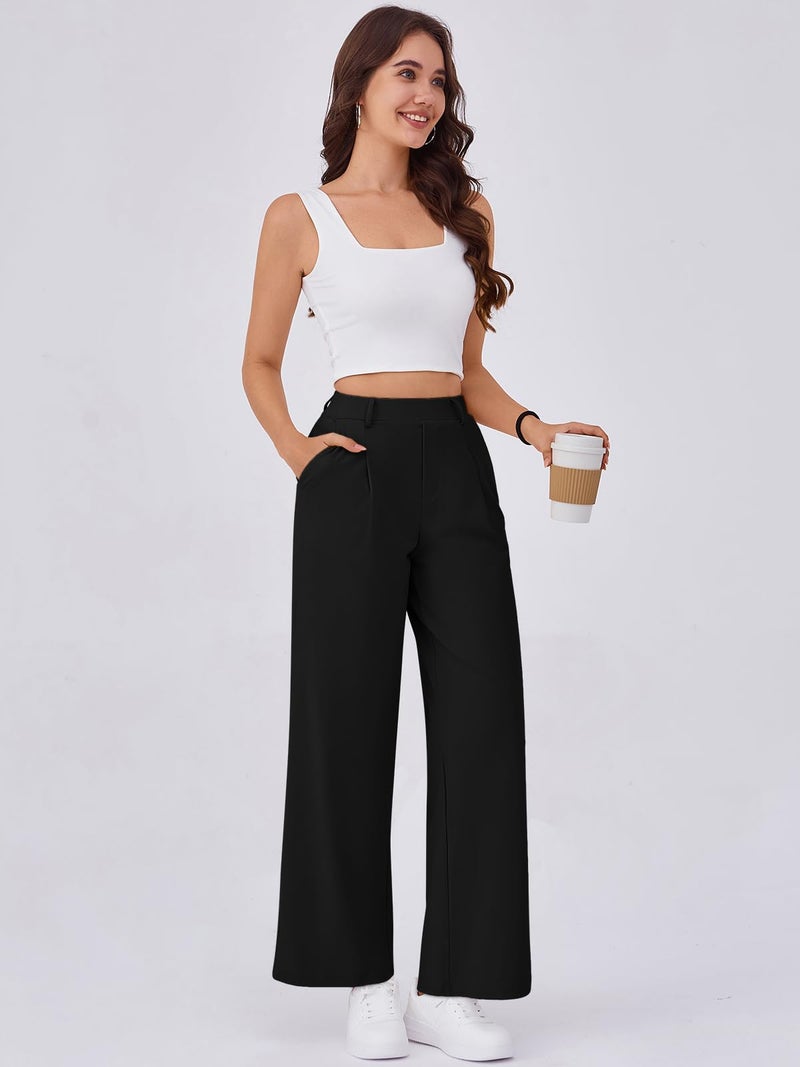 Gracyoga Womens Black Work Pants Wide Leg Stretchy Dress Pants Pull On Casual High Waisted Trousers Business Slacks with Pockets S - Image 3