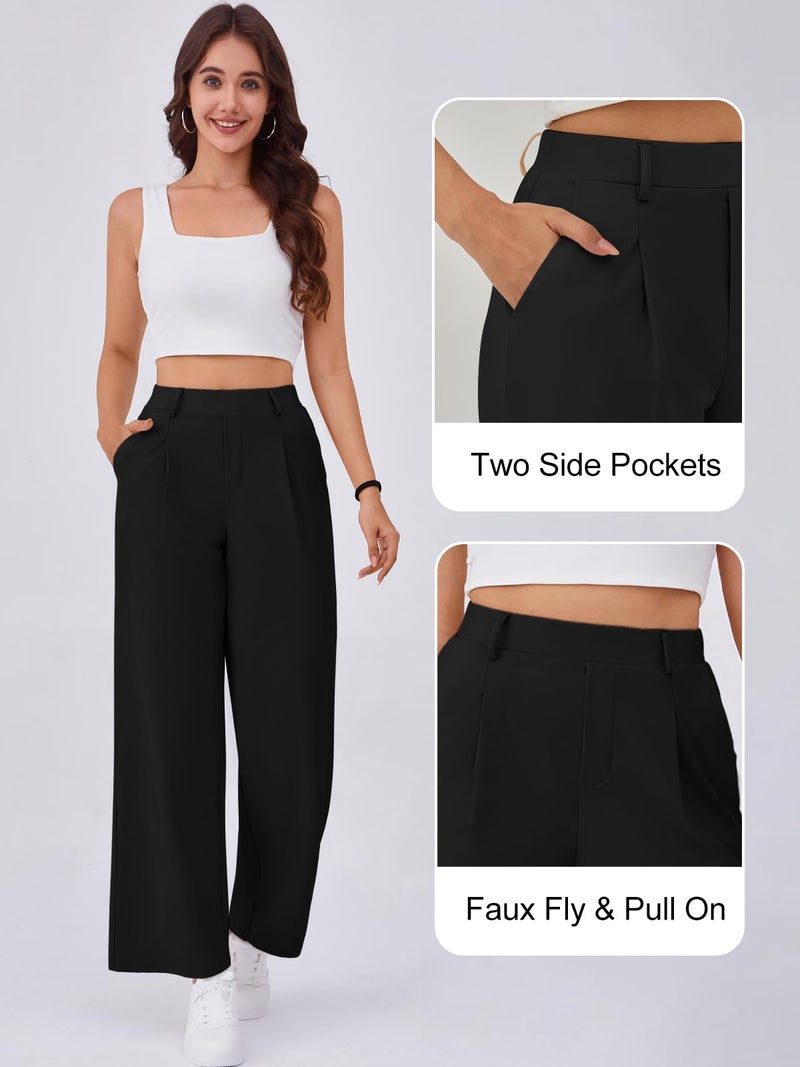 Gracyoga Womens Black Work Pants Wide Leg Stretchy Dress Pants Pull On Casual High Waisted Trousers Business Slacks with Pockets S - Image 5