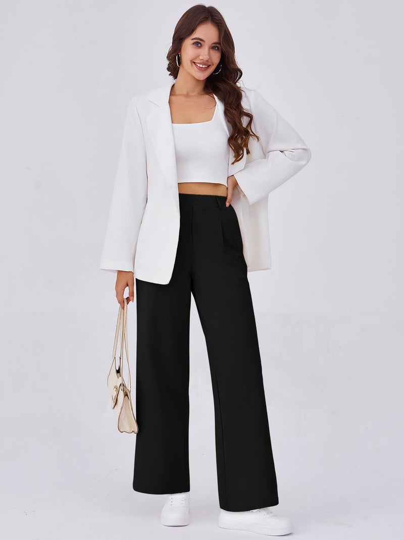 Gracyoga Womens Black Work Pants Wide Leg Stretchy Dress Pants Pull On Casual High Waisted Trousers Business Slacks with Pockets S - Image 2