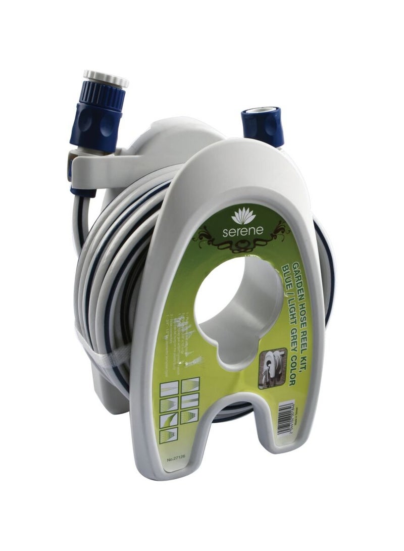 Serene Sturdy Wide Base Easy Assembly Air Pressure Resistance Garden Hose Reel Kit Grey and Blue