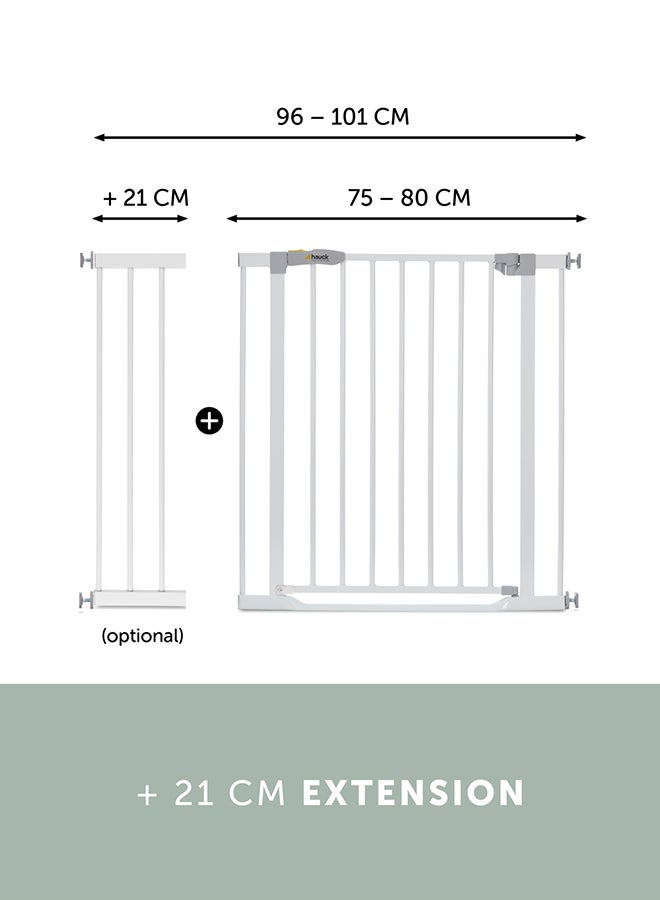 hauck Safety Gate For Doors And Stairs Clear Step, Pressure Fit, 75 - 80 Cm Large, Thin Step Over Bar, No Drilling Needed, Extendable With Separate Extensions Metal - White - Image 5