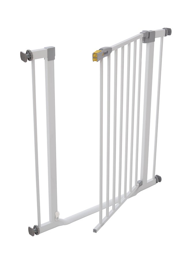 hauck Safety Gate For Doors And Stairs Clear Step, Pressure Fit, 75 - 80 Cm Large, Thin Step Over Bar, No Drilling Needed, Extendable With Separate Extensions Metal - White - Image 2