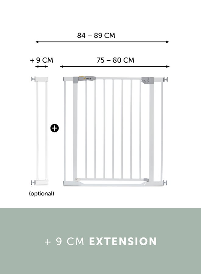 hauck Safety Gate For Doors And Stairs Clear Step, Pressure Fit, 75 - 80 Cm Large, Thin Step Over Bar, No Drilling Needed, Extendable With Separate Extensions Metal - White - Image 4