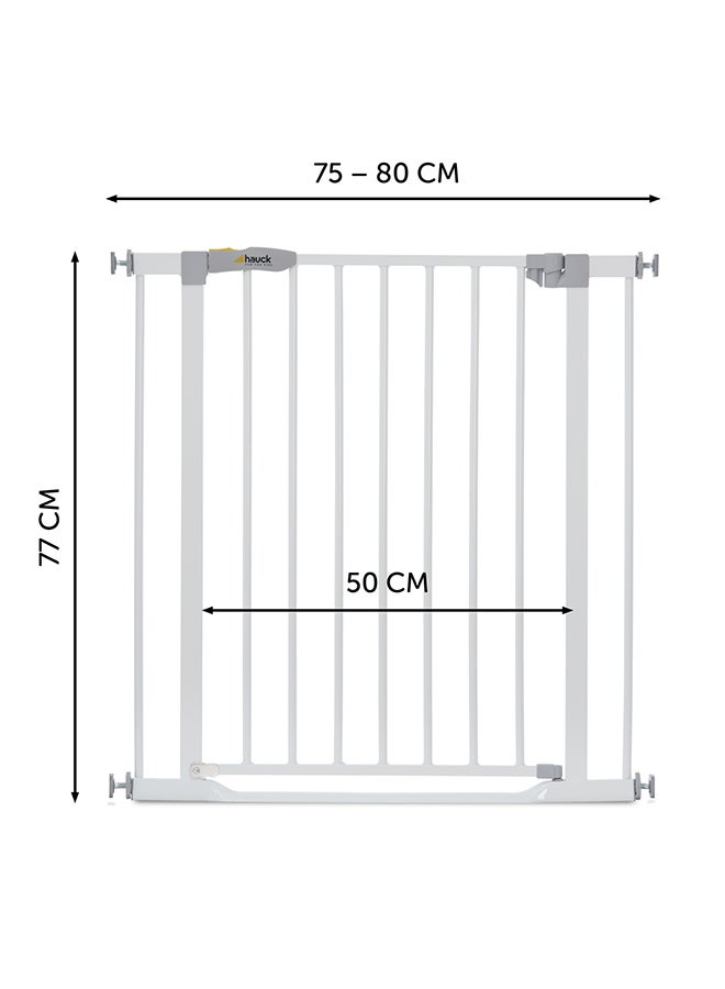 hauck Safety Gate For Doors And Stairs Clear Step, Pressure Fit, 75 - 80 Cm Large, Thin Step Over Bar, No Drilling Needed, Extendable With Separate Extensions Metal - White - Image 3