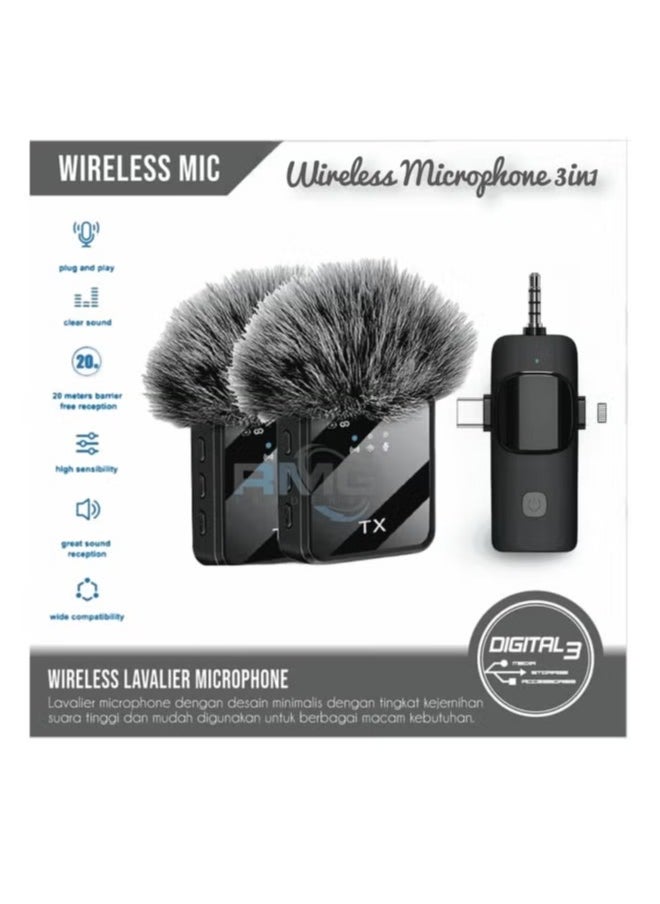 Tx - 3-in-1 Wireless Lavalier Microphone F11-2 for Live Video Recording – High-Quality Lapel Mic for Smartphone, Camera & Computer, Clear Audio for Vlogging, Interviews, and Content Creation - Image 1