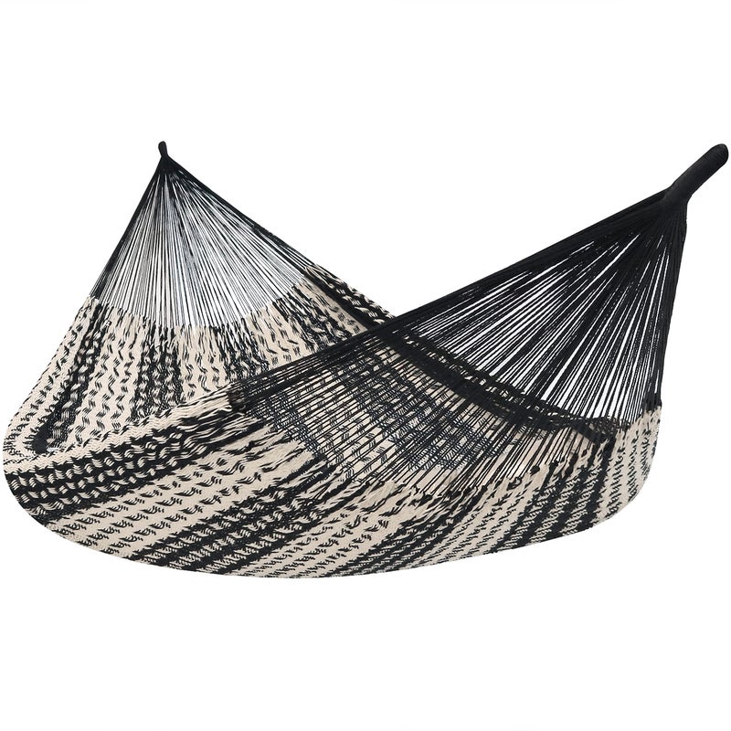 Sunnydaze Handwoven XXL Thick Cord Mayan Double Hammock for Outside  625Pound Capacity HeavyDuty Outdoor Hammock  BlackNatural