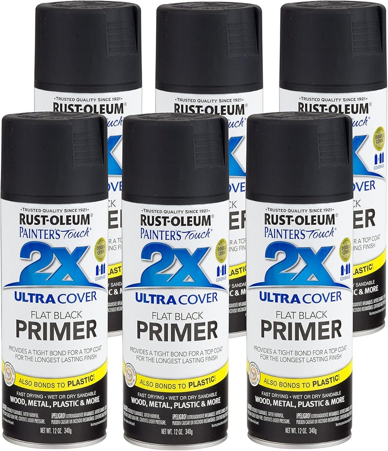 RUST-OLEUM 249846-6 PK Painter's Touch 2X Ultra Cover, Flat Black Enamel Primer, 12 Ounce (Pack of 6) - Image 1
