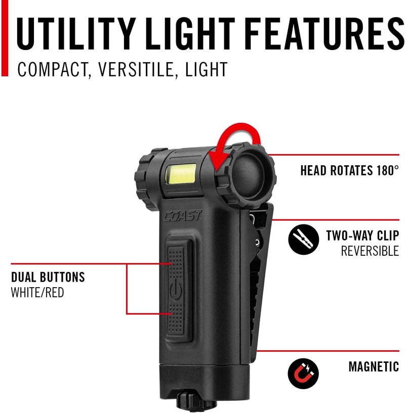Coast Coast HX4 80 Lumen Dual Color White  Red Magnetic LED Clip Light with Beam Rotation black  - Image 4