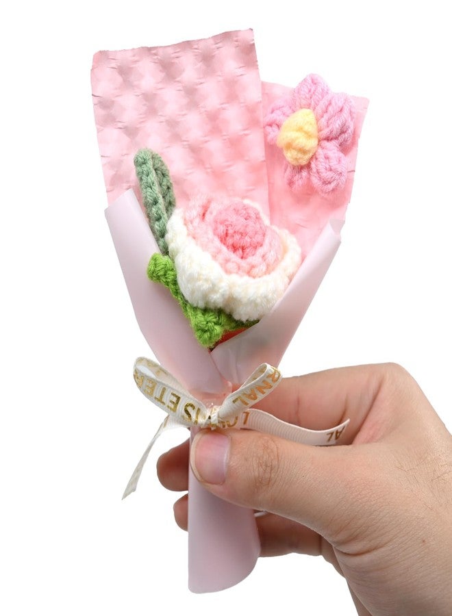 RAQWI Handmade Crochet Pink Rose Bouquet, Cotton Knitted Flower Arrangement for Car Dashboard & Desk Decor, Romantic Birthday & Valentine’s Day Gifts - Image 1