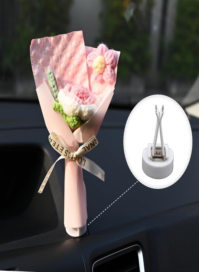 RAQWI Handmade Crochet Pink Rose Bouquet, Cotton Knitted Flower Arrangement for Car Dashboard & Desk Decor, Romantic Birthday & Valentine’s Day Gifts - Image 4