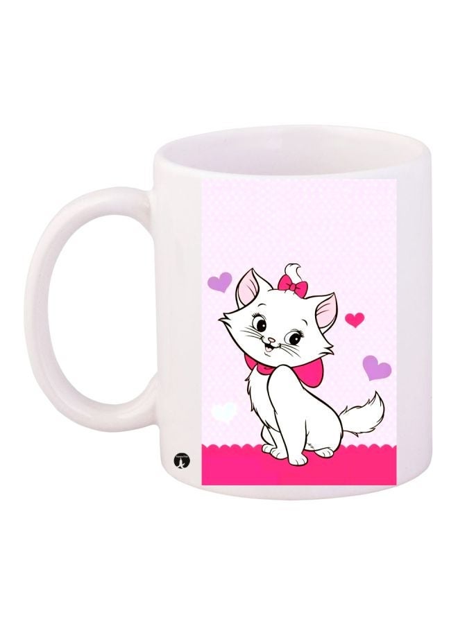 Cat Printed Coffee Mug White/Pink/Purple 11ounce