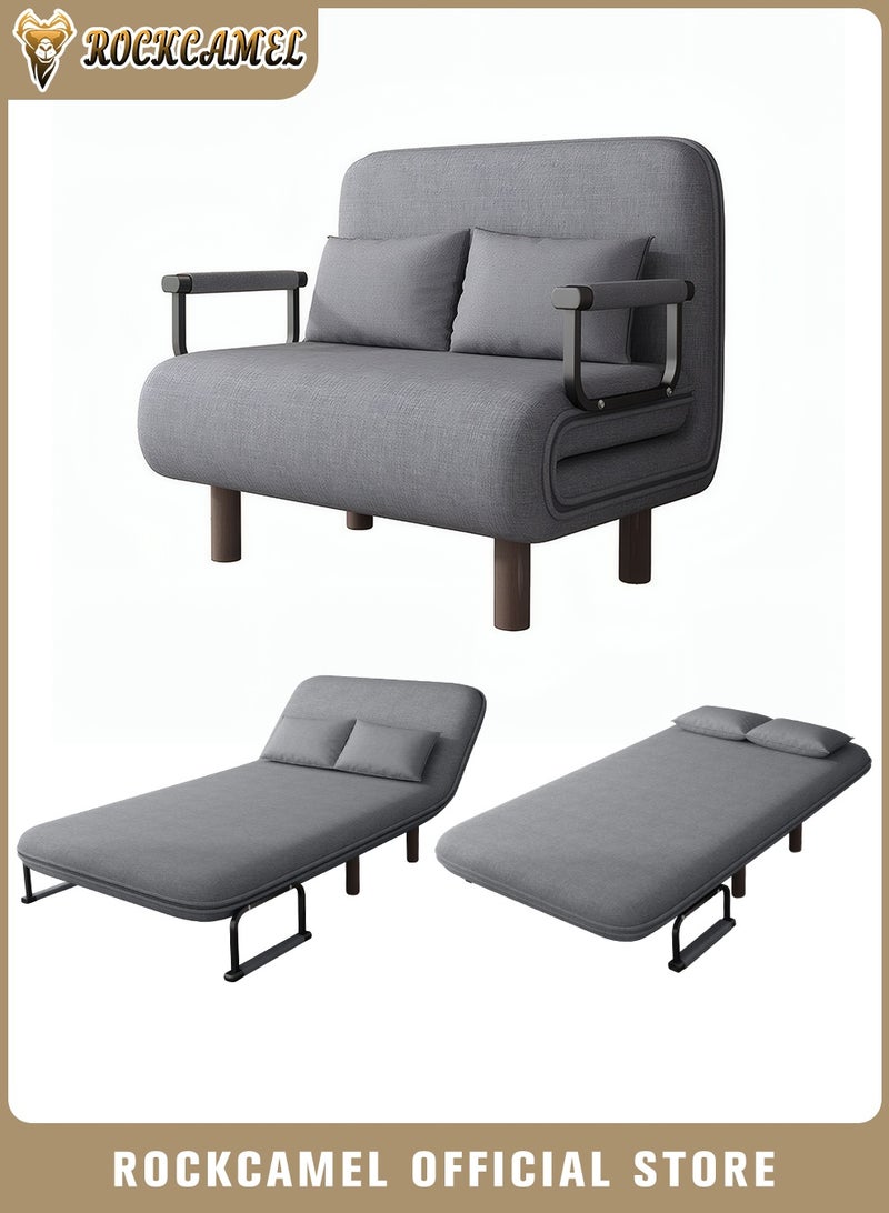 ROCKCAMEL 3-In-1 Armchair Sofa With Angle Adjustment,100cm Wide Convertible Sofa Bed And Leisure Recliner, Skin-Friendly Flannel Fabric, Removable And Washable, Free Two Pillow, Multifunctional Backrest Sofa Seat For Home And Office,Grey - Image 1