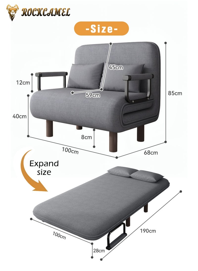 ROCKCAMEL 3-In-1 Armchair Sofa With Angle Adjustment,100cm Wide Convertible Sofa Bed And Leisure Recliner, Skin-Friendly Flannel Fabric, Removable And Washable, Free Two Pillow, Multifunctional Backrest Sofa Seat For Home And Office,Grey - Image 3