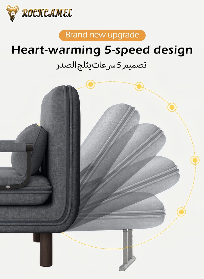 ROCKCAMEL 3-In-1 Armchair Sofa With Angle Adjustment,100cm Wide Convertible Sofa Bed And Leisure Recliner, Skin-Friendly Flannel Fabric, Removable And Washable, Free Two Pillow, Multifunctional Backrest Sofa Seat For Home And Office,Grey - Image 4