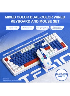 T-WOLF Gaming Keyboard and Mouse Combo, 98-Key Compact RGB Mechanical Feel Keyboard with Type-C Wired & Silent Design, 3600 DPI 6-Button LED Gaming Mouse, 4-Color Backlight  for PC/Windows - Blue White  - Image 1