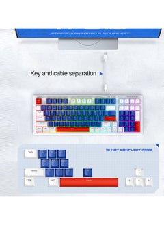 T-WOLF Gaming Keyboard and Mouse Combo, 98-Key Compact RGB Mechanical Feel Keyboard with Type-C Wired & Silent Design, 3600 DPI 6-Button LED Gaming Mouse, 4-Color Backlight  for PC/Windows - Blue White  - Image 5