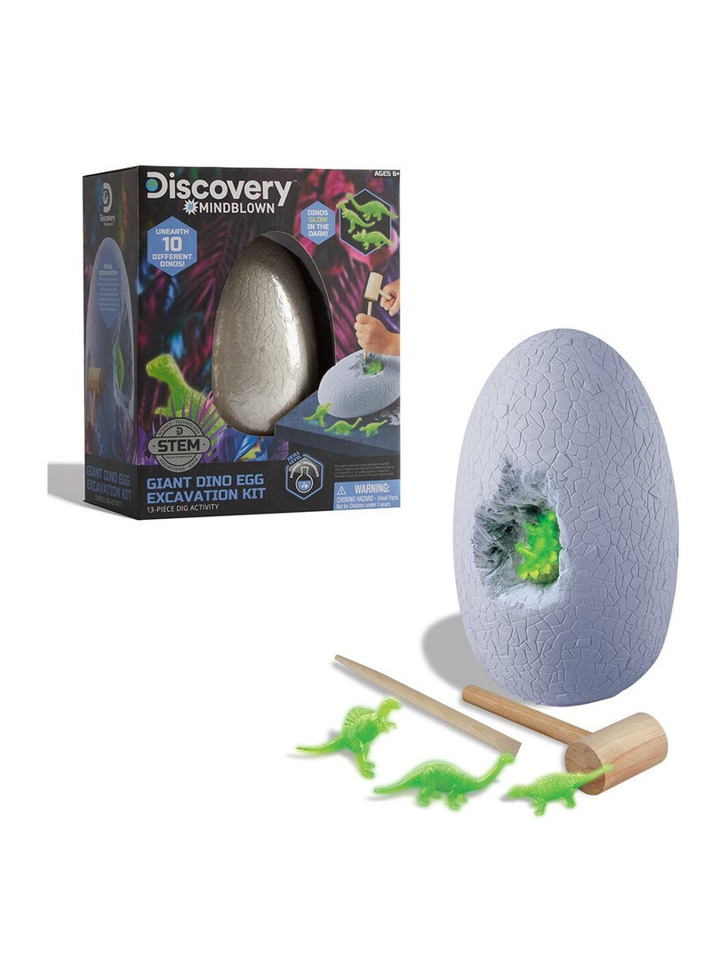 Discovery Mindblown Giant Dino Egg Excavation Kit 13 Pieces Set with 10 Glow-in-the-Dark Dinos and Digging Tools, STEM Toy for Kids 6+ Years  - Image 2