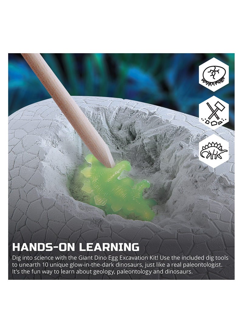 Discovery Mindblown Giant Dino Egg Excavation Kit 13 Pieces Set with 10 Glow-in-the-Dark Dinos and Digging Tools, STEM Toy for Kids 6+ Years  - Image 4