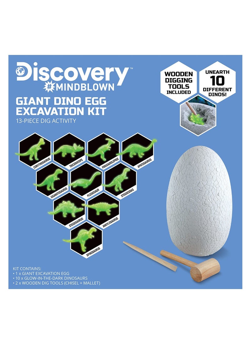 Discovery Mindblown Giant Dino Egg Excavation Kit 13 Pieces Set with 10 Glow-in-the-Dark Dinos and Digging Tools, STEM Toy for Kids 6+ Years  - Image 5