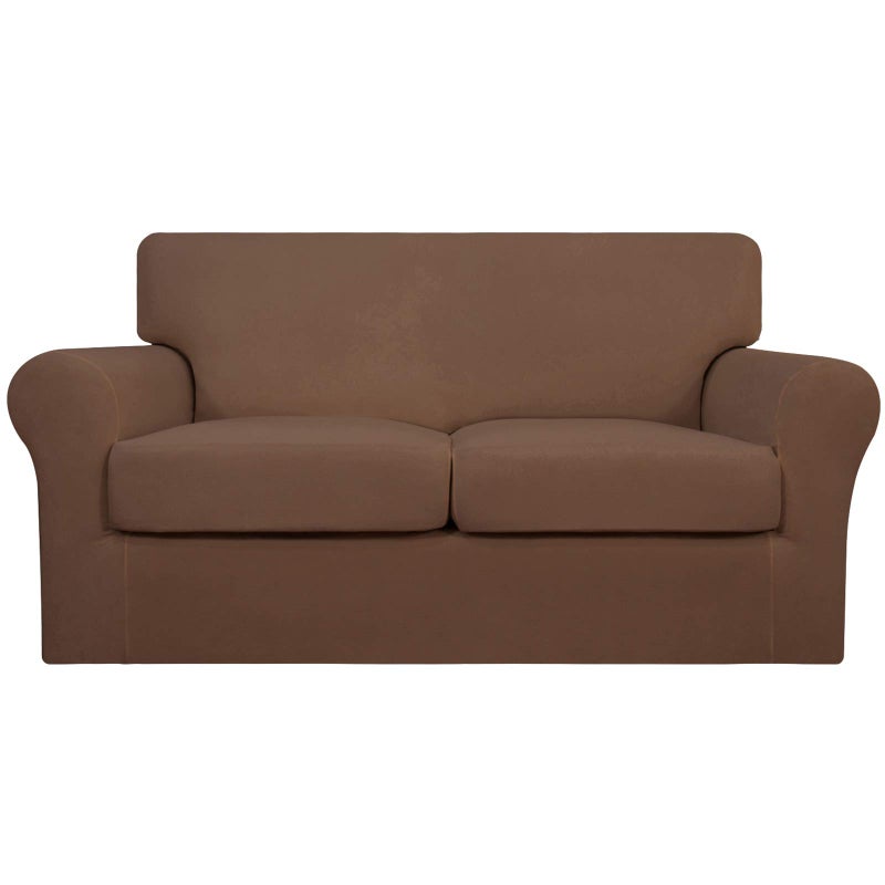 EasyGoing 3 Pieces Stretch Soft Couch Cover for Dogs  Washable Sofa Slipcover for 2 Separate Cushion Couch  Elastic Furniture Protector for Pets Kids Loveseat Brown Medium