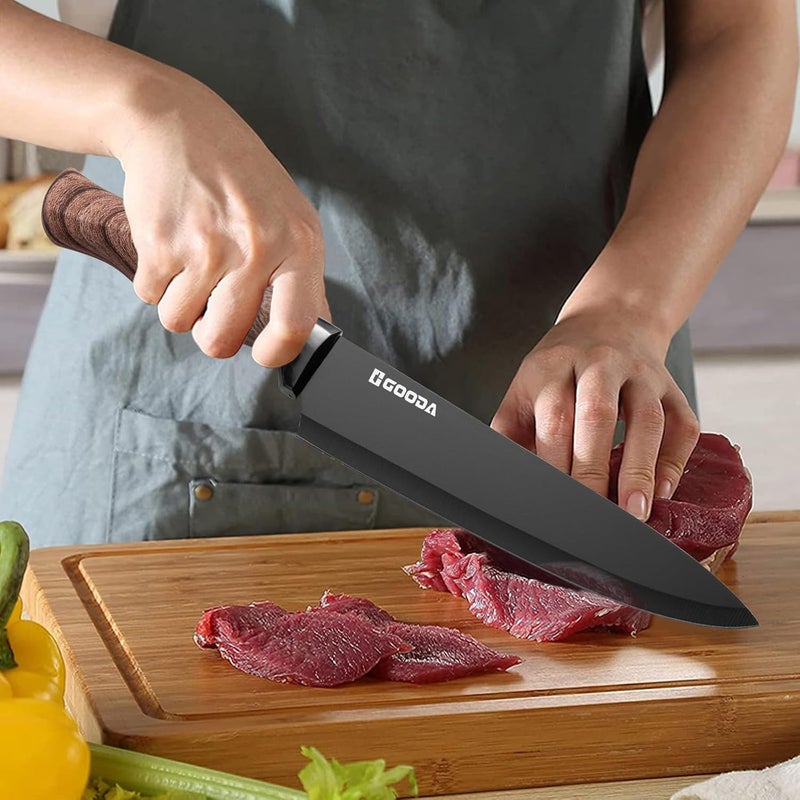 GOODA Knife Set, 9 Piece Kitchen Knife Set with Block and Sharpener, Anti-Rust Stainless Steel Cooking Knives Set for Kitchen, Chef Knife Block Set - Image 4